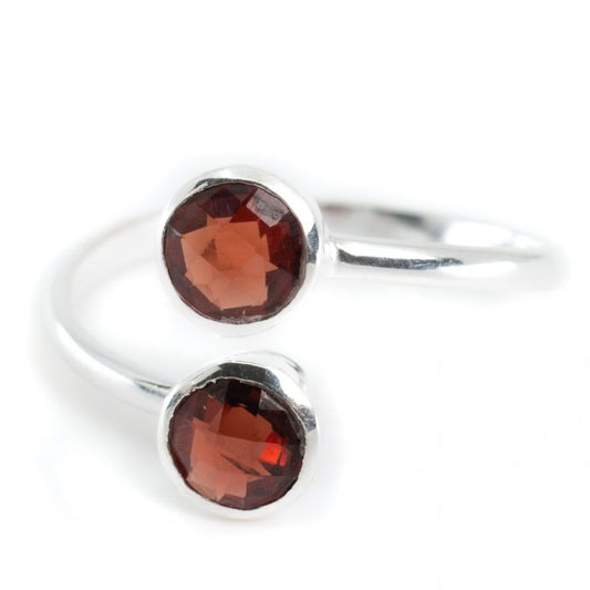 Geboortesteen ring granaat januari verstelbaar - Mindfulshop - zilver