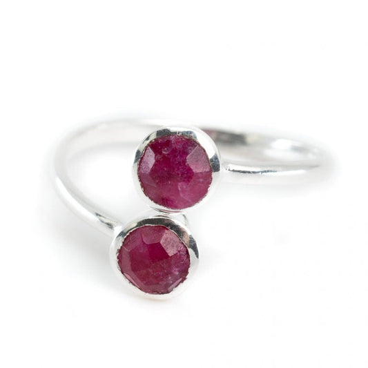Geboortesteen ring robijn juli verstelbaar - Mindfulshop - zilver