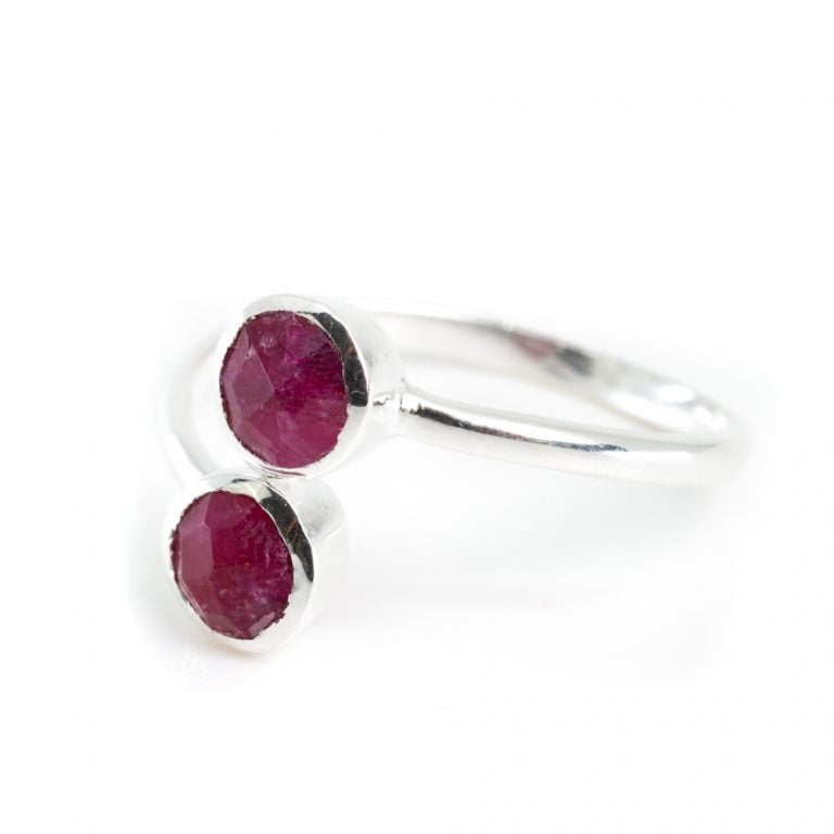Geboortesteen ring robijn juli verstelbaar - Mindfulshop - zilver