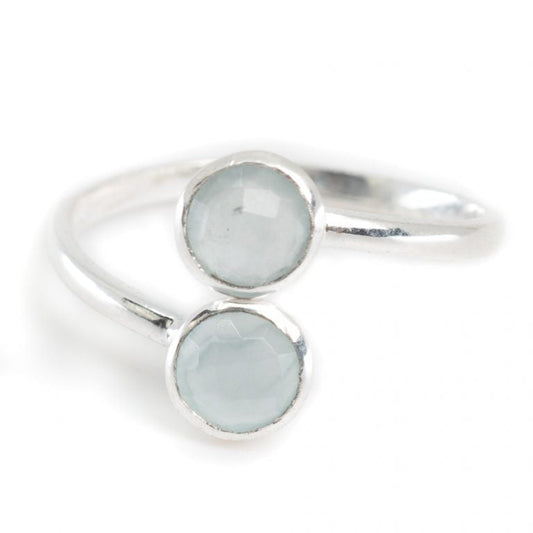 Geboortesteen ring aquamarijn maart verstelbaar - Mindfulshop - zilver