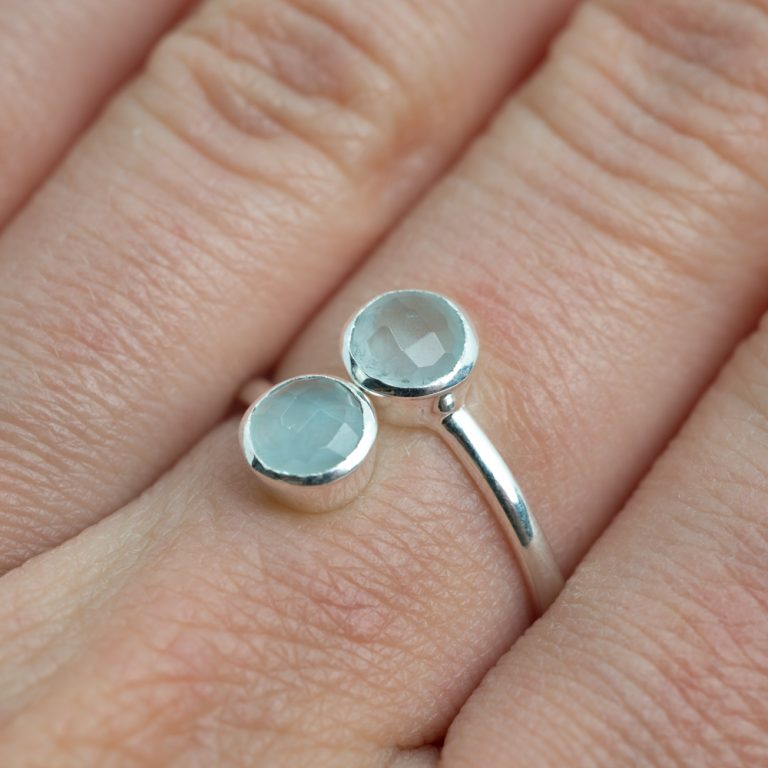Geboortesteen ring aquamarijn maart verstelbaar - Mindfulshop - zilver