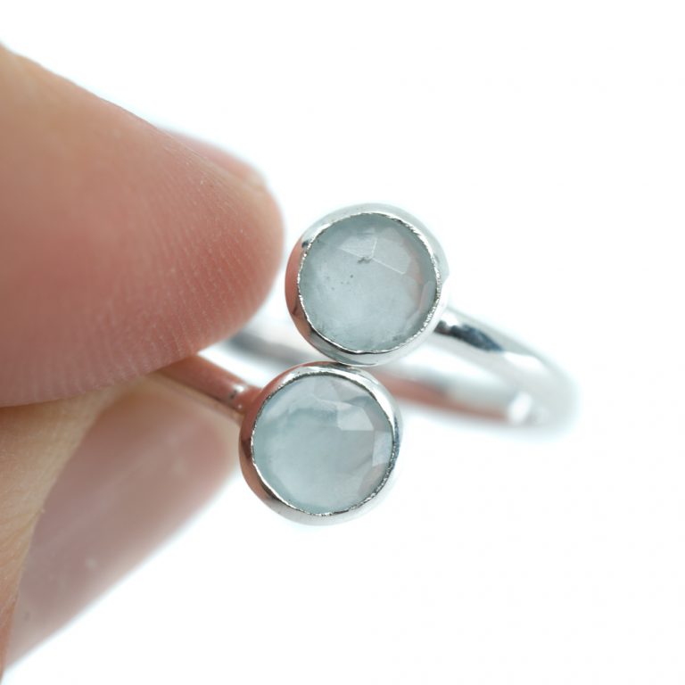 Geboortesteen ring aquamarijn maart verstelbaar - Mindfulshop - zilver