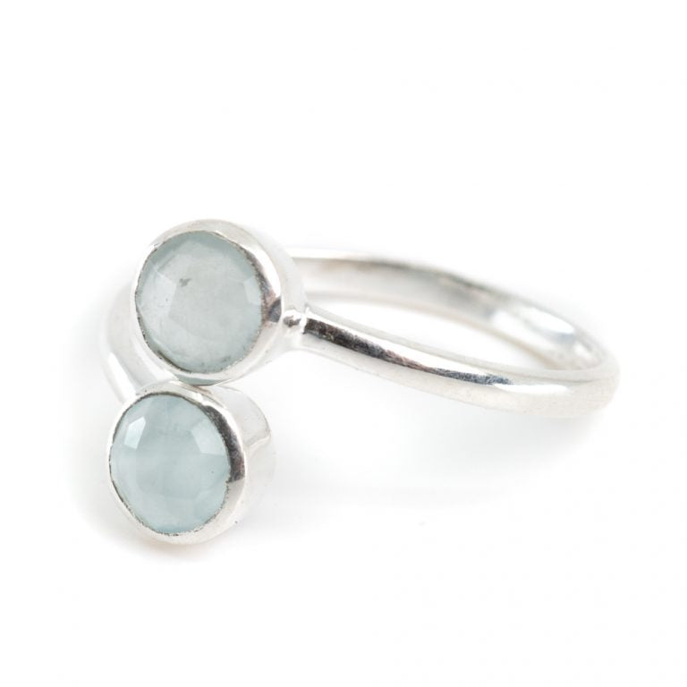 Geboortesteen ring aquamarijn maart verstelbaar - Mindfulshop - zilver