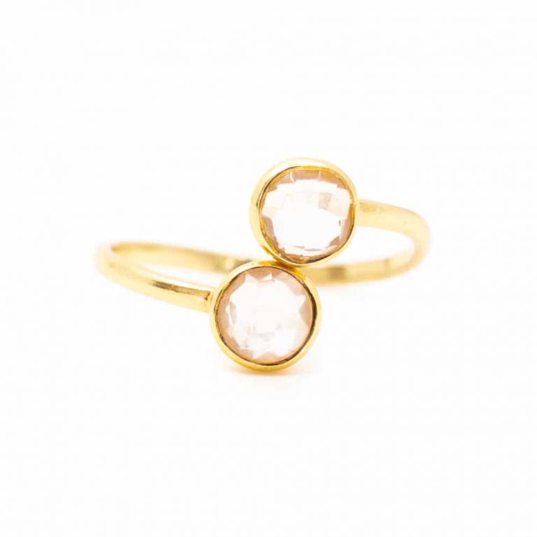 Geboortesteen ring rozenkwarts oktober verstelbaar - Mindfulshop - goud