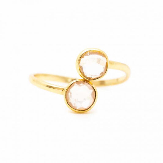 Geboortesteen ring rozenkwarts oktober verstelbaar - Mindfulshop - goud