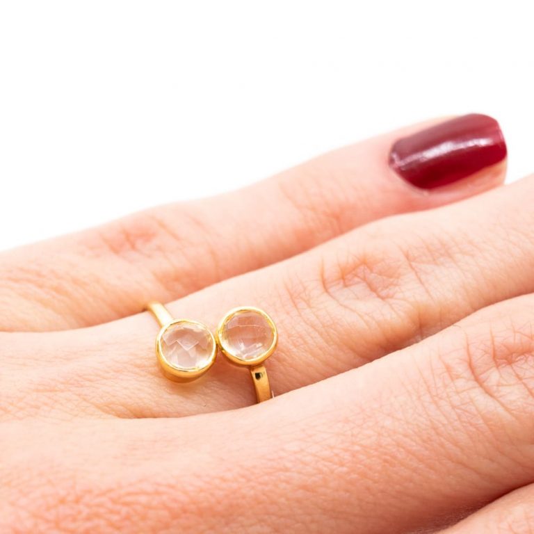 Geboortesteen ring rozenkwarts oktober verstelbaar - Mindfulshop - goud