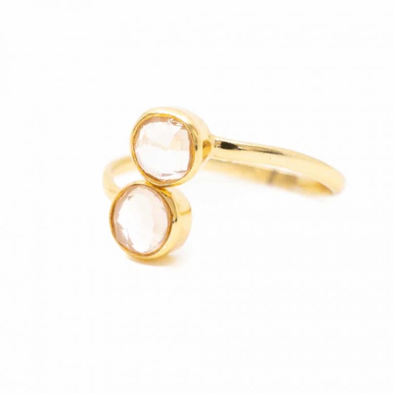 Geboortesteen ring rozenkwarts oktober verstelbaar - Mindfulshop - goud