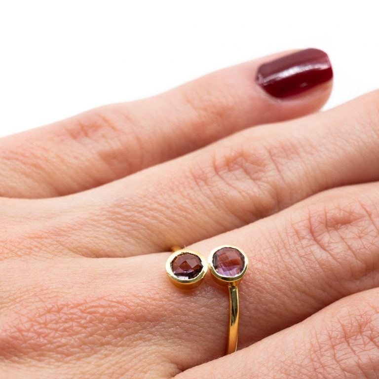 Geboortesteen ring amethist februari verstelbaar - Mindfulshop - goud