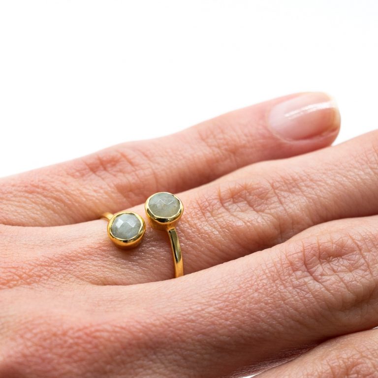Geboortesteen ring aquamarijn maart verstelbaar - Mindfulshop - goud