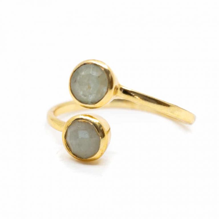 Geboortesteen ring aquamarijn maart verstelbaar - Mindfulshop - goud