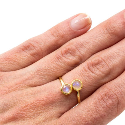 Geboortesteen ring maansteen juni verstelbaar - Mindfulshop - goud