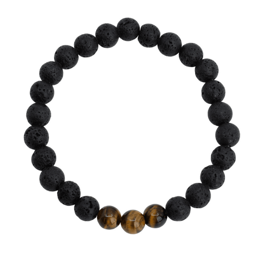 Edelsteen armband heren groot tijgeroog / lavasteen