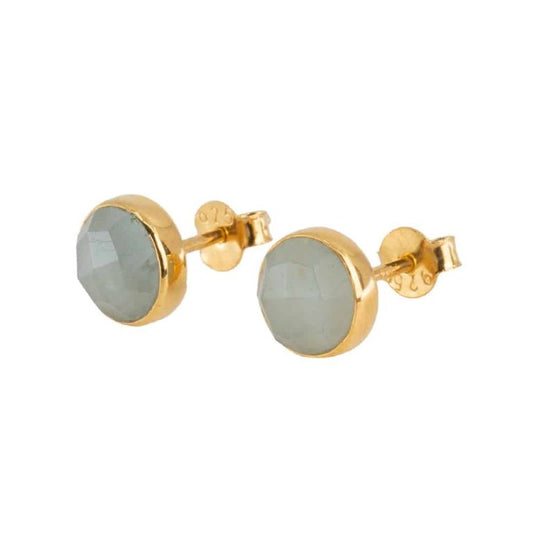 Studs oorbellen geboortesteen maart aquamarijn facet - goud
