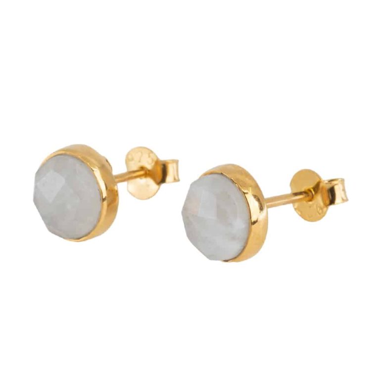 Studs oorbellen geboortesteen juni maansteen facet - goud
