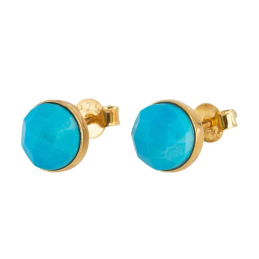 Studs oorbellen geboortesteen december turkoois facet - Mindfulshop - goud