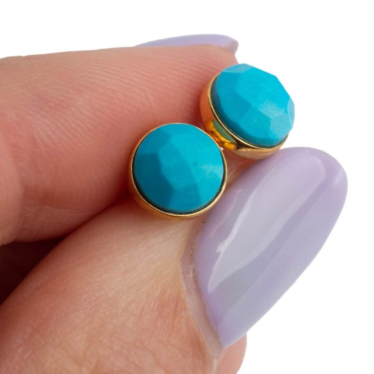 Studs oorbellen geboortesteen december turkoois facet - Mindfulshop - goud