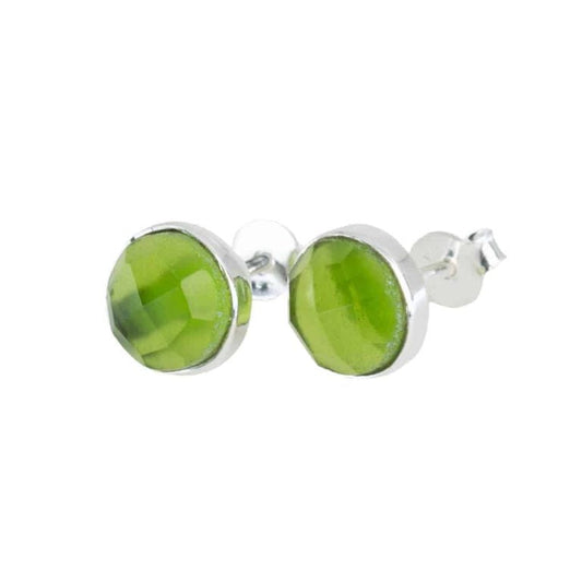 Studs oorbellen geboortesteen augustus peridoot facet - Mindfulshop - zilver