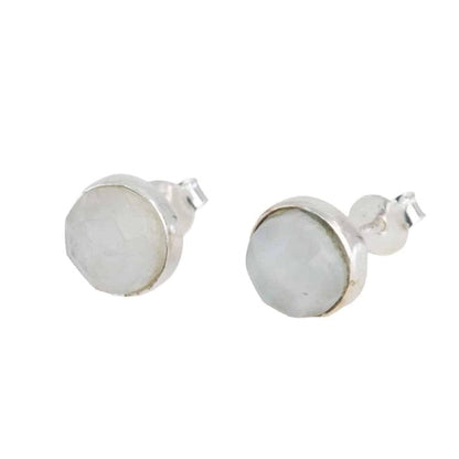 Studs oorbellen geboortesteen juni maansteen facet - zilver