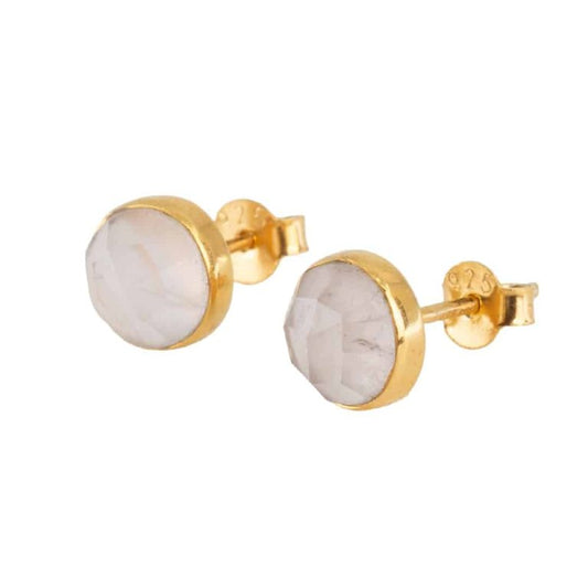 Studs oorbellen geboortesteen oktober rozenkwarts facet - Mindfulshop - goud