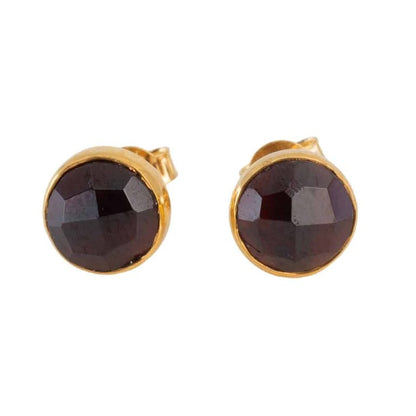 Studs oorbellen geboortesteen januari luxe facet granaat - Mindfulshop - goud