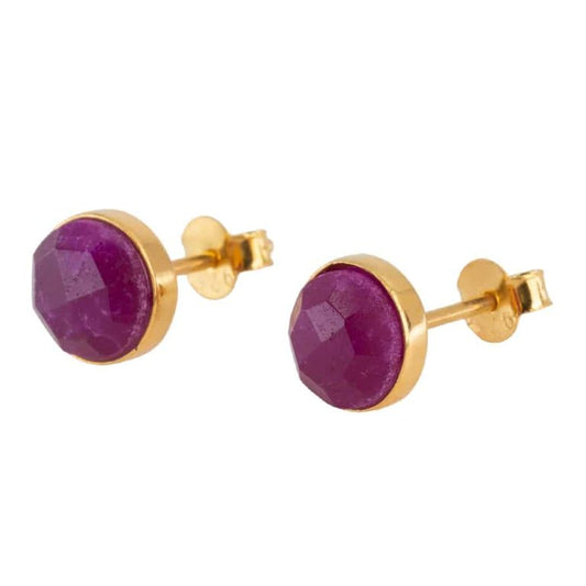 Studs oorbellen geboortesteen juli robijn facet - Mindfulshop - goud