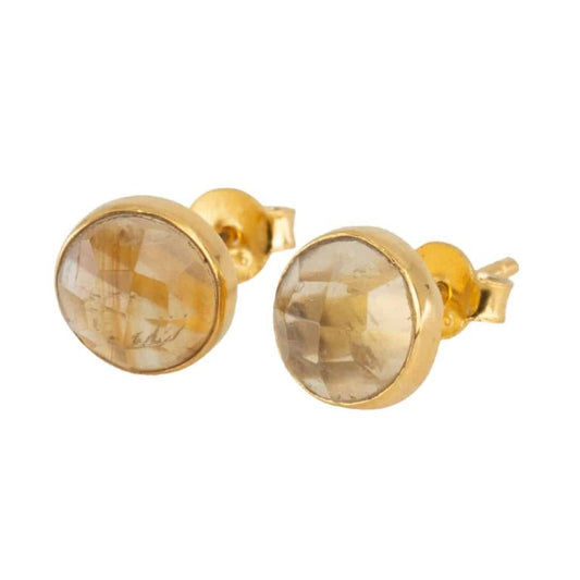 Studs oorbellen geboortesteen november citrien facet - Mindfulshop - goud