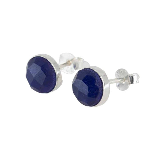 Studs oorbellen geboortesteen september saffier facet - zilver