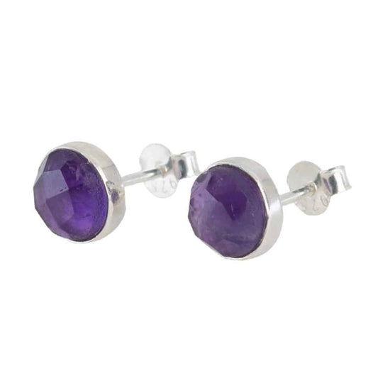 Studs oorbellen geboortesteen februari amethist facet - Mindfulshop - zilver