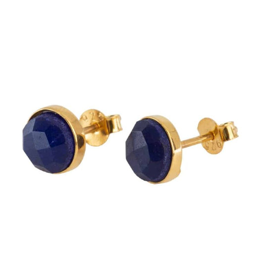 Studs oorbellen geboortesteen september saffier facet - Mindfulshop - goud