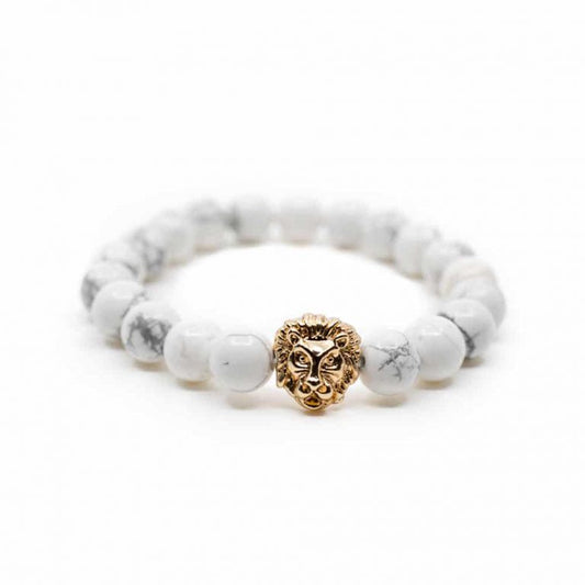 Edelsteen armband howliet met leeuw - Mindfulshop - wit