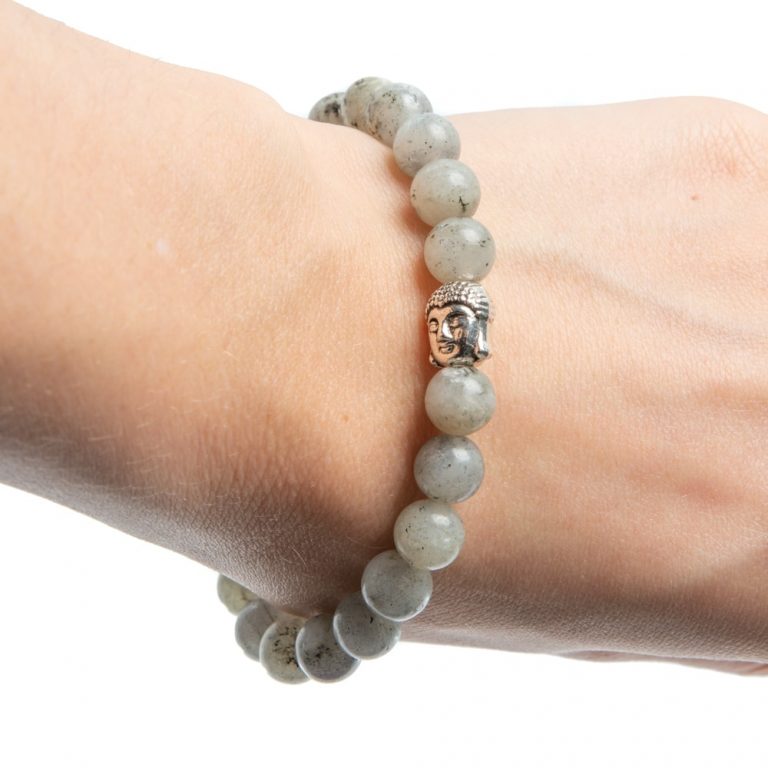 Edelsteen armband labradoriet met boeddha - Mindfulshop - grijs