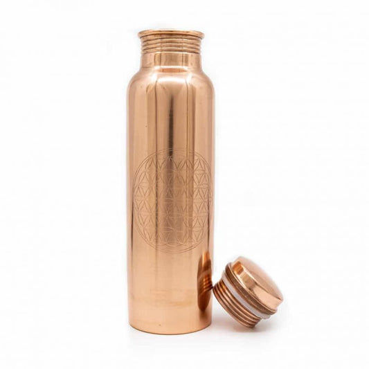 Koperen waterfles Flower of Life geëtst – 900 ml