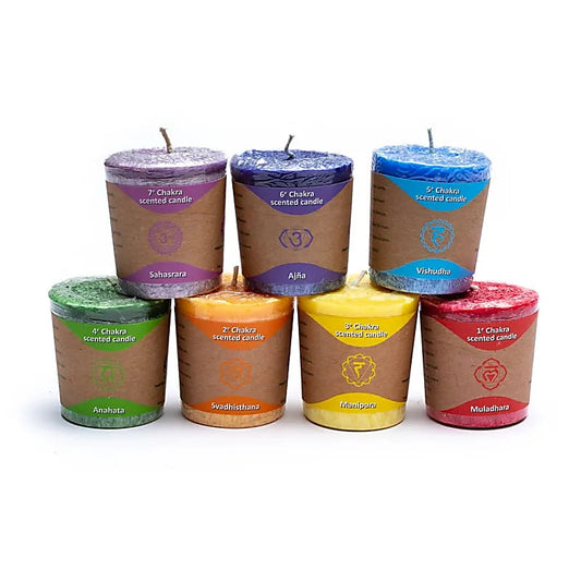 Geurkaarsjes set chakra 7 stuks in geschenkdoos - Mindfulshop - multicolor