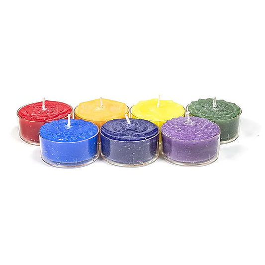 Theelicht geurkaarsjes set chakra 7 stuks - Yogi & Yogini - multicolor