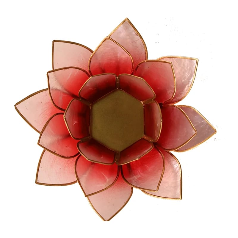 Waxinelichthouder lotus rood/roze goudrand - Mindfulshop - rood