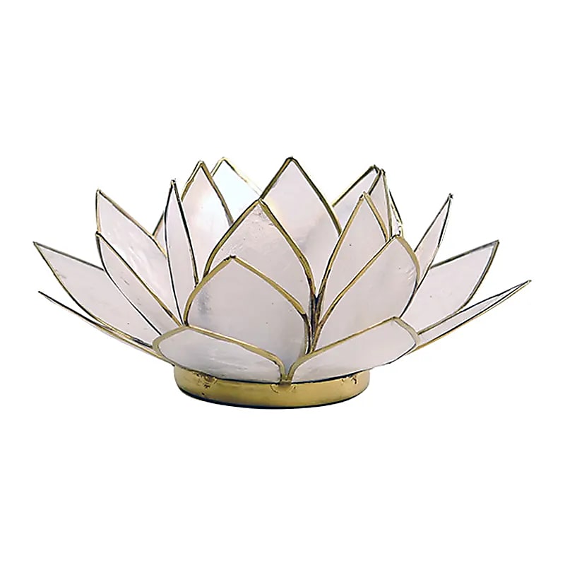 Waxinelichthouder lotus naturel goudrand - Mindfulshop - wit