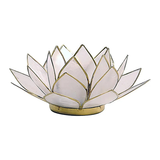 Waxinelichthouder lotus naturel goudrand - Mindfulshop - wit