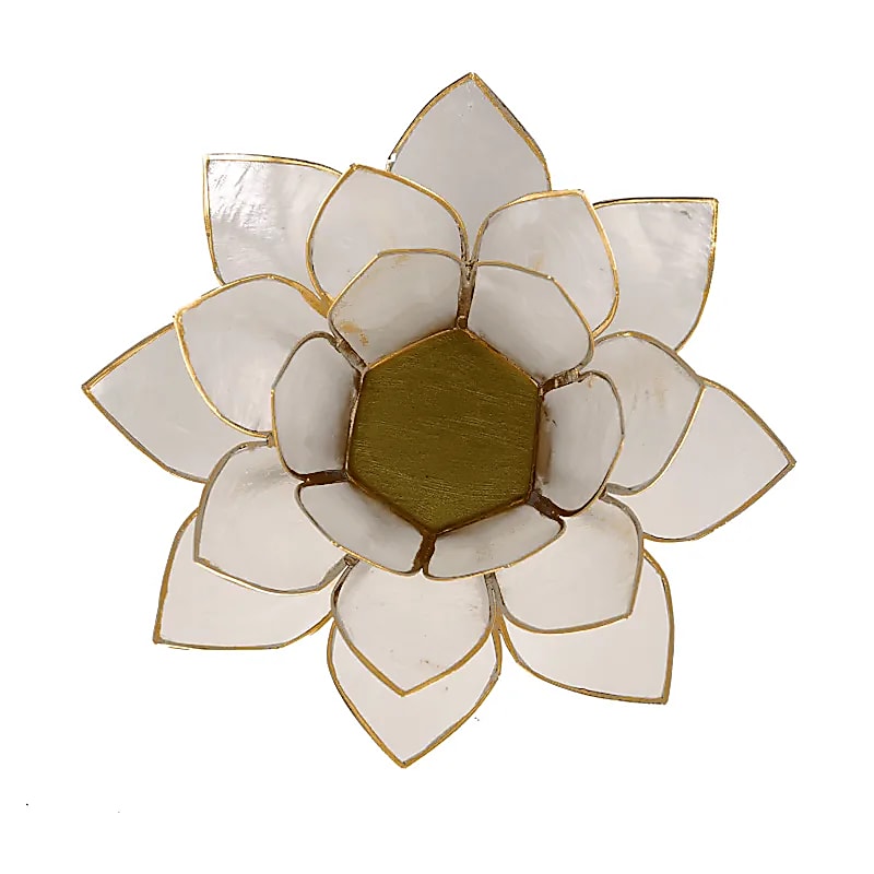 Waxinelichthouder lotus naturel goudrand - Mindfulshop - wit
