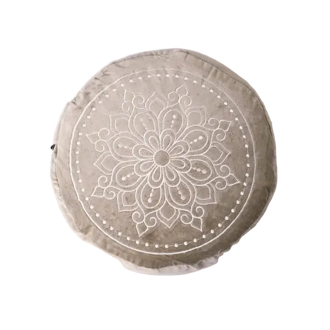 Meditatiekussen rond velvet mandala print - Love Generation - taupe
