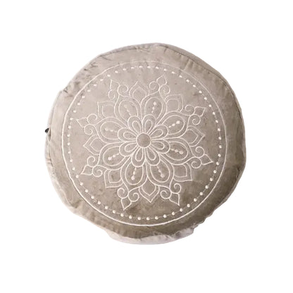 Meditatiekussen rond velvet mandala print - Love Generation - taupe