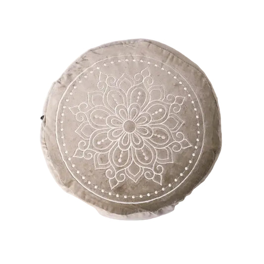 Meditatiekussen rond velvet mandala print - Love Generation - taupe