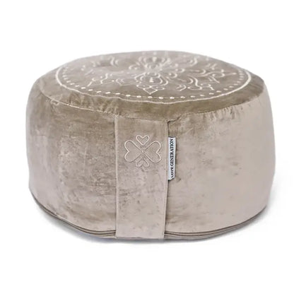 Meditatiekussen rond velvet mandala print - Love Generation - taupe