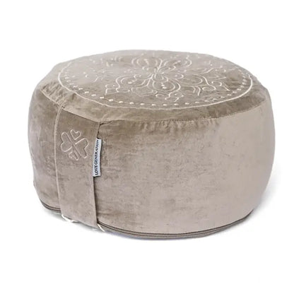 Meditatiekussen rond velvet mandala print - Love Generation - taupe