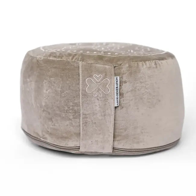 Meditatiekussen rond velvet mandala print - Love Generation - taupe