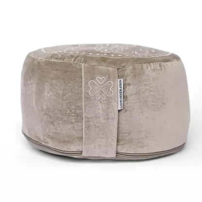 Meditatiekussen rond velvet mandala print - Love Generation - taupe