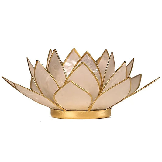 Waxinelichthouder lotus parelmoer goudrand - Mindfulshop - wit