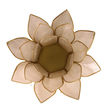 Waxinelichthouder lotus parelmoer goudrand - Mindfulshop - wit