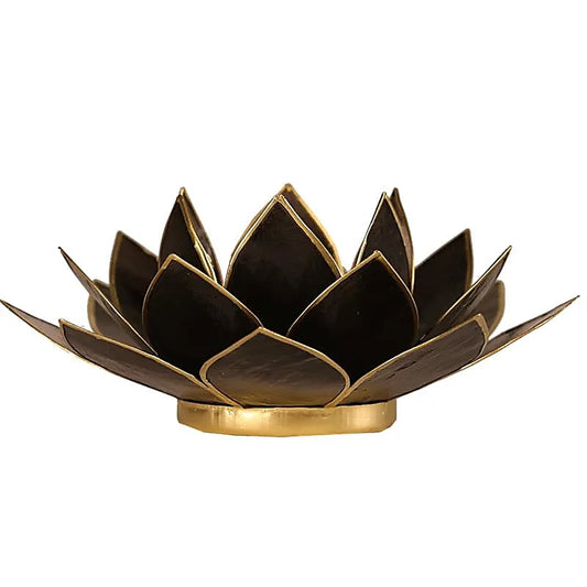 Waxinelichthouder lotus zwart goudrand - Mindfulshop - zwart