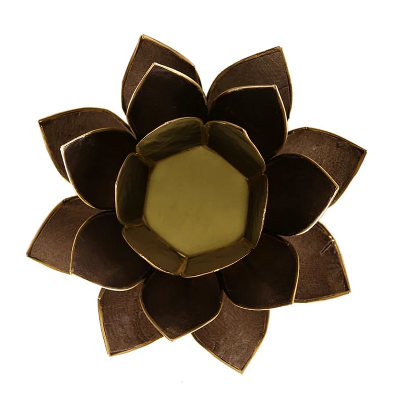 Waxinelichthouder lotus zwart goudrand - Mindfulshop - zwart