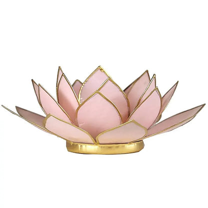 Waxinelichthouder lotus pastel roze goudrand - Mindfulshop - lichtroze